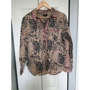 NWT J. Crew linen quiet Luxury Leopard cheetah Pink Trim mob wife lightweight M